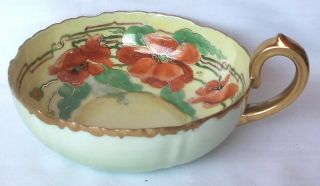 Vintage E.  W.  Donath Art Nouveau Poppies Candy Nut Bowl W/handle Gold Gilt Exc