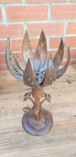 Large Vintage Carved Wooden Articulated Lotus Flower Ornament 5