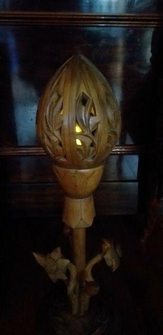 Large Vintage Carved Wooden Articulated Lotus Flower Ornament 7