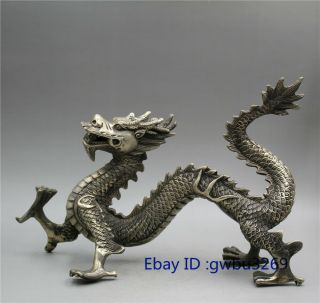 Oriental Vintage Tibetan Silver Handwork Carved Dragon Statue