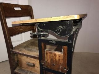 Vintage Early 1900s Wood and Cast Iron Childs School Desk and Chair One Piece 4