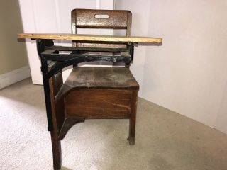 Vintage Early 1900s Wood and Cast Iron Childs School Desk and Chair One Piece 6