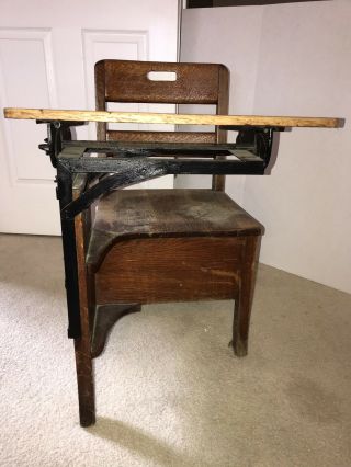 Vintage Early 1900s Wood and Cast Iron Childs School Desk and Chair One Piece 7