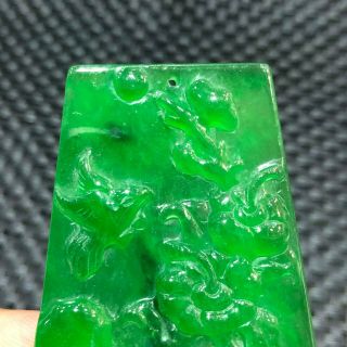 Chinese Green Jadeite Jade Carved Handwork Collectible Flowers & Bird Pendant 3