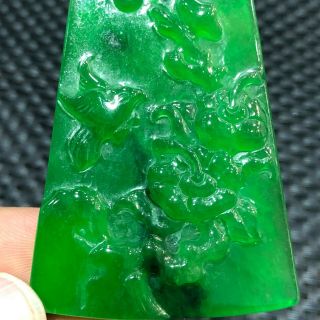 Chinese Green Jadeite Jade Carved Handwork Collectible Flowers & Bird Pendant 4