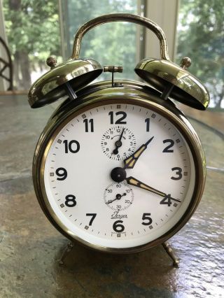 Rare Vintage German Adolf Jerger K.  G.  Brass Wind Up Alarm Clock