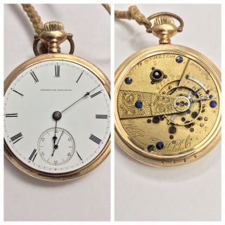 Waltham Watch Co.  M/n 1857 Key Wind Fogg’s Patent Yr 1872 Gilt Size - 18s 15 - Jewel