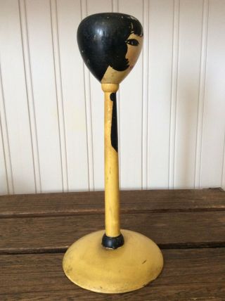 Antique Art Deco Wood Hat Stand Flapper Lady Head Yellow Boudoir Dresser Vanity 5