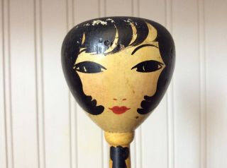 Antique Art Deco Wood Hat Stand Flapper Lady Head Yellow Boudoir Dresser Vanity 7