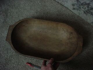 Primitive Antique Wood Dough Mixing Bowl Oval Handles Lg.  19 3/4 " Pitinia