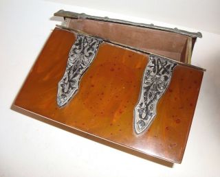 ART DECO MARBLED BUTTERSCOTCH AMBER BAKELITE BOX BOOK SHAPE 8