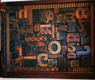 Vintage Wood Print Block Filled With Various Wood Print Letters Etc - Art Piece