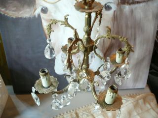 Vintage Petite Chandelier Brass And Crystal