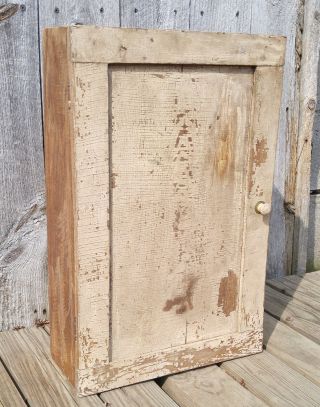 Shabby Antique Primitive Wooden Off - White Chippy Farmhouse Wall Medicine Cabinet