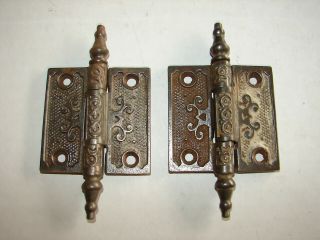 Set Of 2 Antique Ornate Eastlake Victorian Steeple Hinges - 3 - Gc As Found