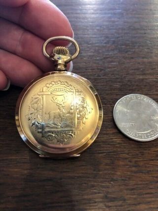 Antique Ladies Waltham 7 Jewel Engraved Pocket Watch Locket 14k Gold Fill.  1900