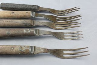 5 Antique American Civil War Era Three - Prong Forks Steel 4