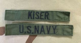 Vietnam War Vintage Us Navy In Country Made Od Name Tape ‘kiser‘ Olive Green