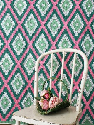 Gift Idea Vintage 30s Jewel Box Flower Garden Quilt Pink & Green 77x63