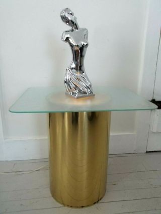 Mid Century Modern Floor Lamp Brass Round Cylinder 18 " Plant Spot Light Table