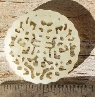 ANTIQUE CHINESE HAND CARVED MUTTON FAT WHITE JADE DISC c1800 ' s ? 3