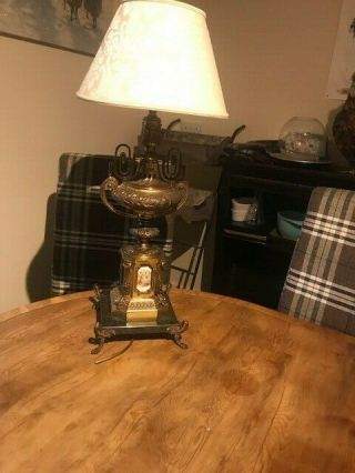 Antique French Brass Table Lamp With Marble Base