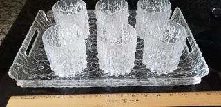 Vintage Mid - Century Modern Lucite Plastic Crackle Ice Glass Tray With 6 Hi - Ball