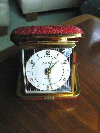 Vintage Folding Travel Alarm Clock Seth Thomas Made In Germany Leather
