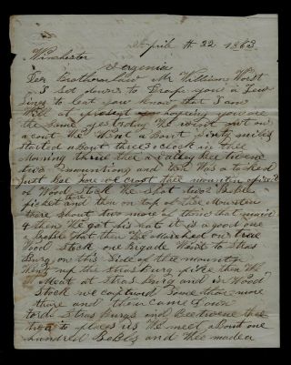 13th Pennsylvania Cavalry Civil War Letter - Killed Rebels At Strasburg Virginia