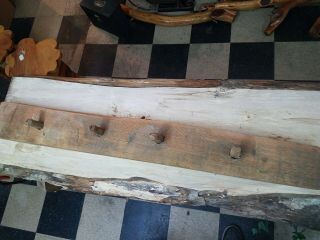 Very Solid Pre1900 Wood Coat Rack.  Hand Carved Pegs And Slab.