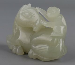 Chinese Exquisite Hand - carved horse monkey Carving Hetian jade statue 3