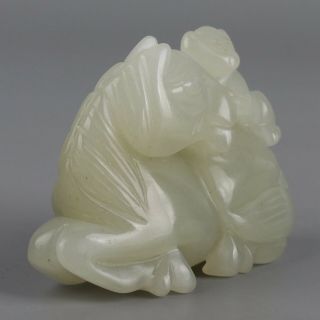 Chinese Exquisite Hand - carved horse monkey Carving Hetian jade statue 4