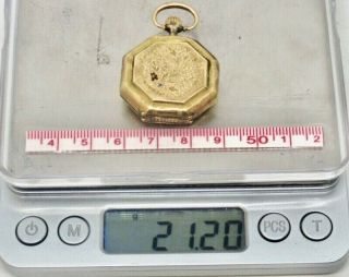 Solid 14 K Gold Pocket Watch Octagon Shape Very Rare And