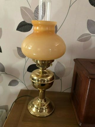 Retro Electric Oil Lamp amber glass stay bright brass 2