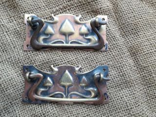 Pair Brass / Copper Art And Crafts Drawer Handles
