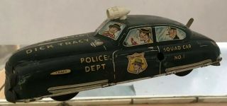 Dick Tracy squad car tin litho wind up F A Synd Marx vtg toy 4