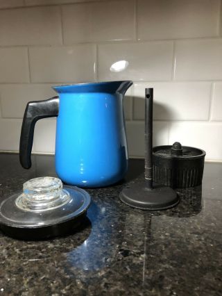 Vintage Mid Century BLUE ENAMEL 4c coffee Maker Percolator arabia Holm Finel era 4