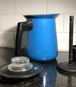 Vintage Mid Century BLUE ENAMEL 4c coffee Maker Percolator arabia Holm Finel era 6