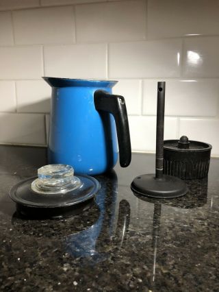 Vintage Mid Century BLUE ENAMEL 4c coffee Maker Percolator arabia Holm Finel era 7