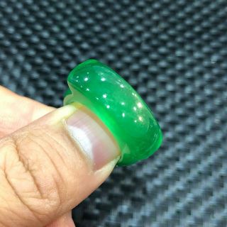 Green Jadeite Jade Handwork Collectible Chinese Horse Saddle Shape No.  7 Ring