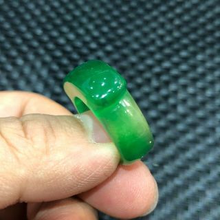 Green Jadeite Jade Handwork Collectible Chinese Horse Saddle Shape No.  7 Ring 2