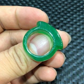 Green Jadeite Jade Handwork Collectible Chinese Horse Saddle Shape No.  7 Ring 6