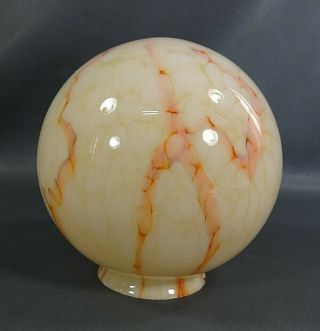 Art Deco Bohemian Czech Cased Glass Lamp Shade Globe Marbled W/orange Veins 6 "