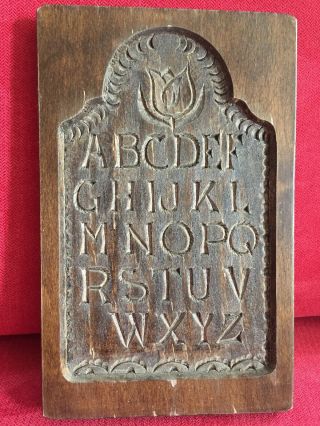 Speculaas Cookie Mold Primitive Carved Hand Pastry Board Antique Abc’s Dutch