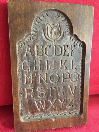 Speculaas Cookie Mold Primitive Carved Hand Pastry Board Antique ABC’s Dutch 3