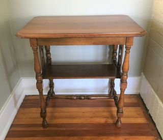 Antique Walnut Turned Spindle Table With Shelf Or Small Desk