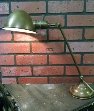 Antique Faries Brass Double Knuckle Stick Lightw/brass Parabolic Shade Ca.  1908