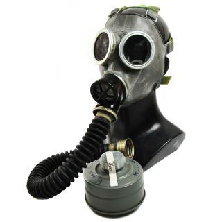 Vintage soviet era gas mask MC - 1,  black hose w filter.  full surplus mask MEDIUM 2