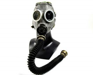 Vintage soviet era gas mask MC - 1,  black hose w filter.  full surplus mask MEDIUM 3