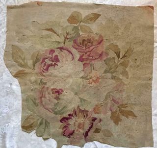 LARGE SCALE FLORAL TIMEWORN 19th CENTURY FRENCH AUBUSSON TAPESTRY FRAGMENT 3